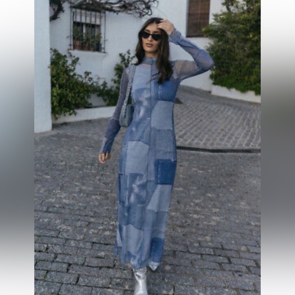 ZARA BLOGGERS FAV PATCHWORK WORK TULLE DRESS - Picture 2 of 14